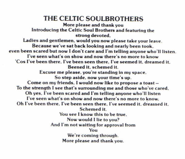 Celtic Soul Brothers Lyrics